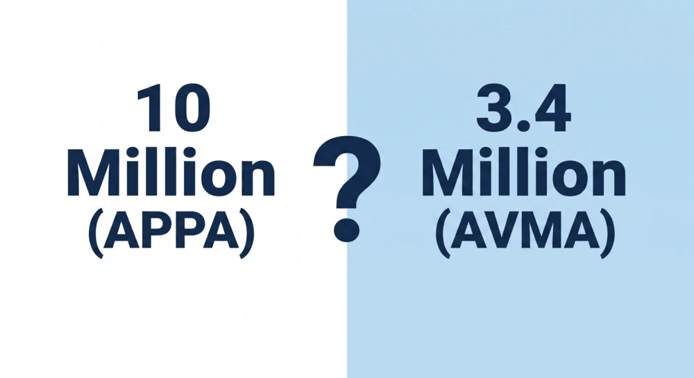 APPA counts about 10 million fish-owning US households, while the AVMA counts 3.4 million — the two surveys disagree by roughly 3x.